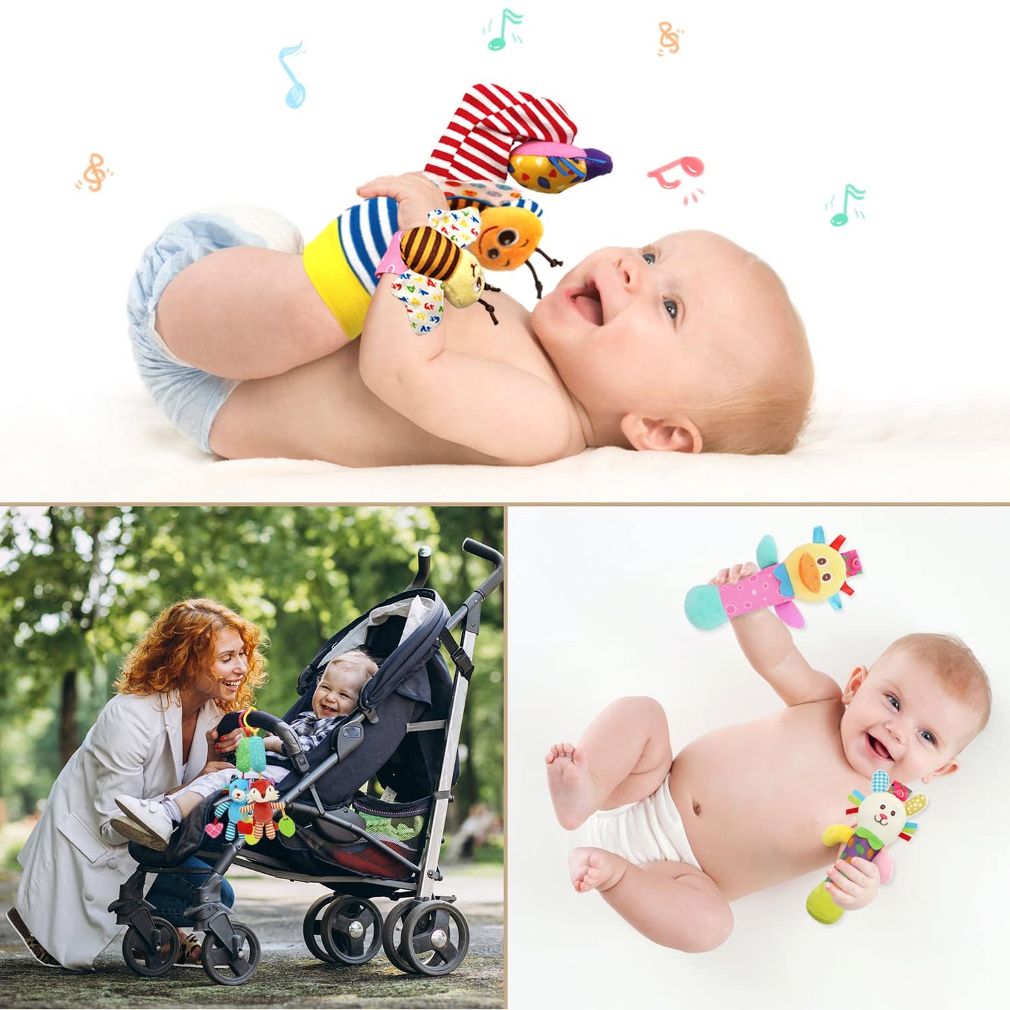 Baby Hanging Rattle, Wrist Rattles Foot Finder Rattle Sock, Hand and Feet Rattle Toy, Newborn Present Baby Shower Birthday Gift Set for0 3 6 9 12 24 to 36 Months Babies(12 E)