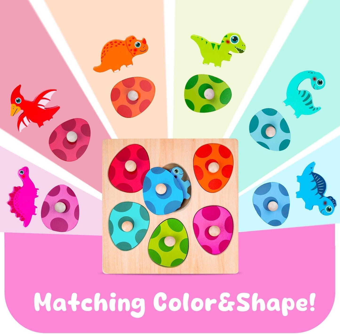 Toddler Dinosaur Puzzle with Eggs - Montessori Wooden Puzzles for 1-4 Year Olds