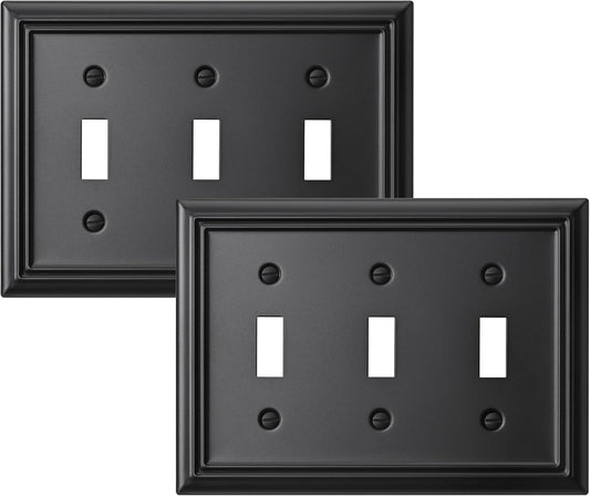 DEWENWILS Triple Toggle Wallplates, Black Light Switch Covers, Heavy Duty Metal Material, Pack of 2