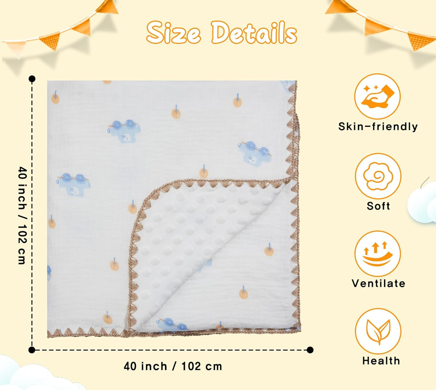 Baby Blanket Double Layer Cotton 40 x 40 Soft Receiving Blanket with Pattern Machine Washable Car