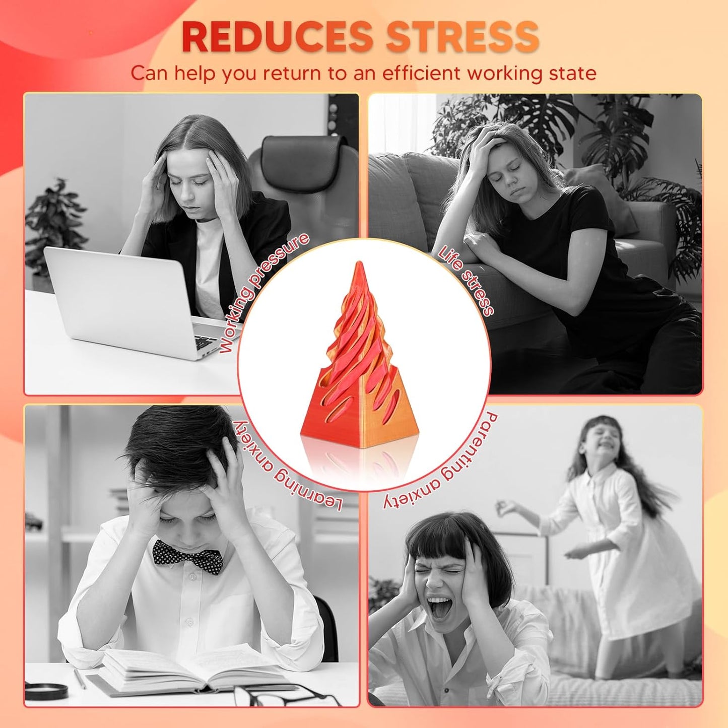 Impossible Pyramid Passthrough Sculpture, 3D Printed Spiral Cone Fidget Toys, Anxiety Relief Pass Through Pyramid Fidget Toy, Stress Relief Desk Toy Adults, Christmas, Birthday Gifts (Gold Red)