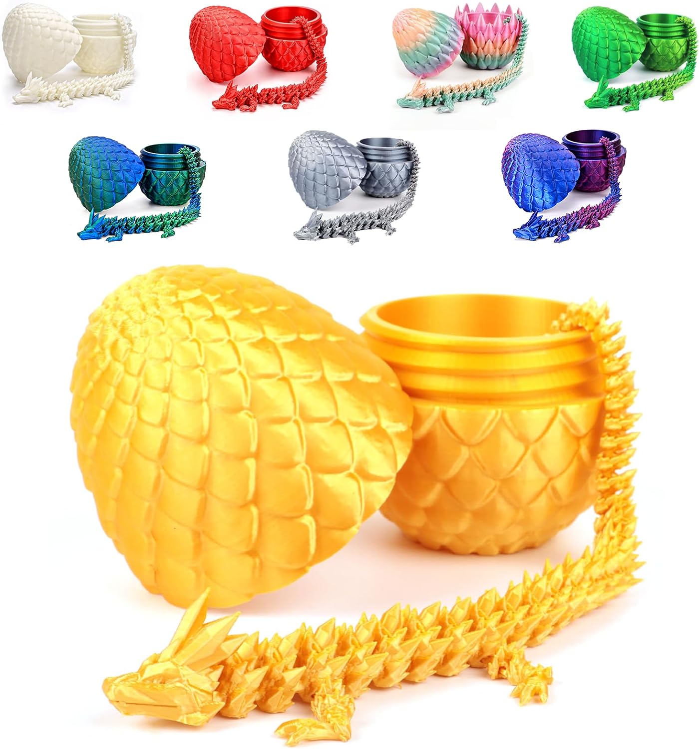 12inch Dragon Egg, Year of The Dragon, 3D Printed Dragon, Executive Desk Toys, Articulated Dragon, Fidget Toys Gifts for Graduates Students Teachers Adults (Gold)