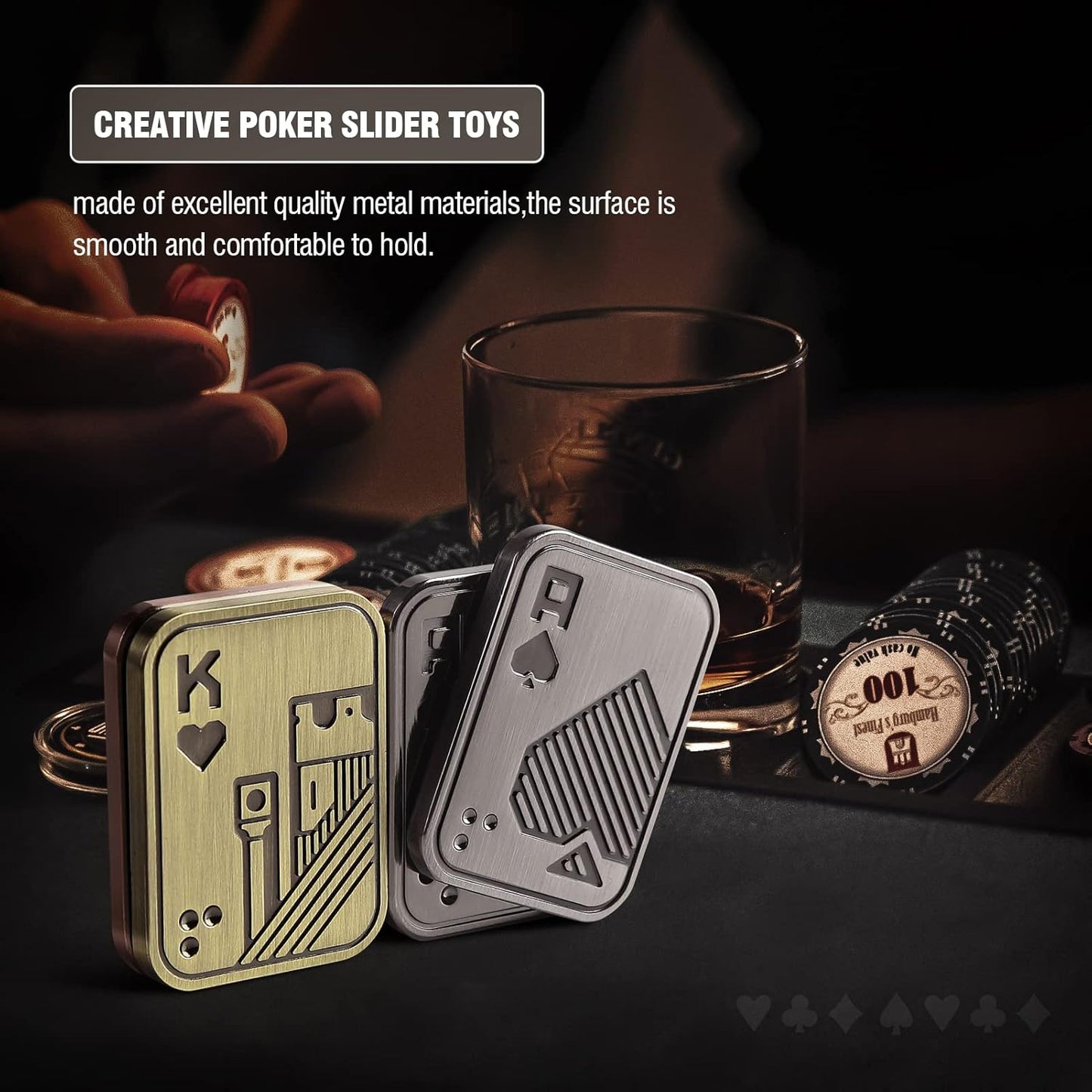 Metal Fidget Toys, EDC Fidget Slider, Poker Push Card, Cool Office Toy for Men, Anxiety Autism ADHD Gifts for Adults Teens, Valentine's Day Gift