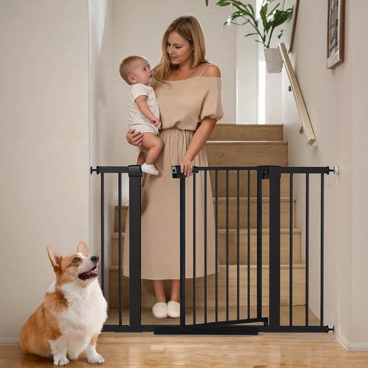 Baby Gate for Stairs - 29.6-46" Auto Close Dog Gate for Doorways, Extra Wide Child Gate Indoor, Walking Through Safety Gate for Kid, Pet Gates No Drilling Black, Mom's Choice Awards Winner