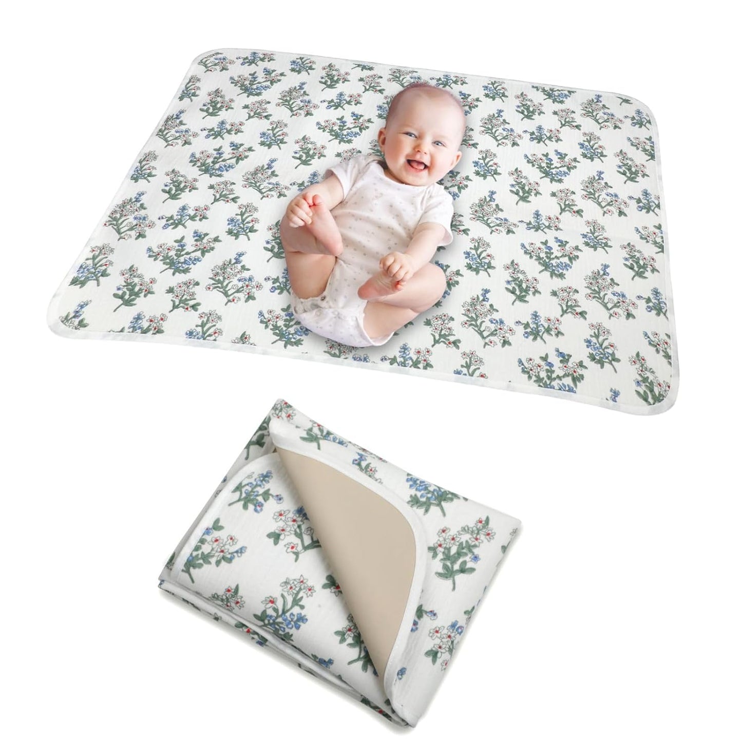 Baby Diaper Changing Pad, 19.7"x25.6" Waterproof Changing Pad Liners with 100% Muslin Cotton Front Top and Leather Back, Soft and Absorbent Portable Changing Mat for Travel, Changing Station