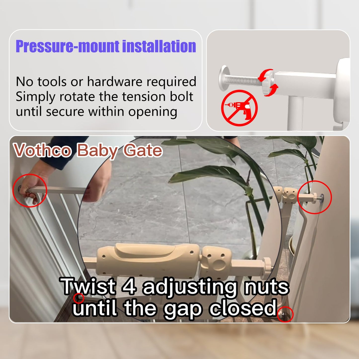 Extra Wide Baby Gates 57.5-62 Inch, Large Metal Safety Gate for Stairs, Doorways - No Drilling, Pressure Mounted Pet Gates for Kids & Dogs