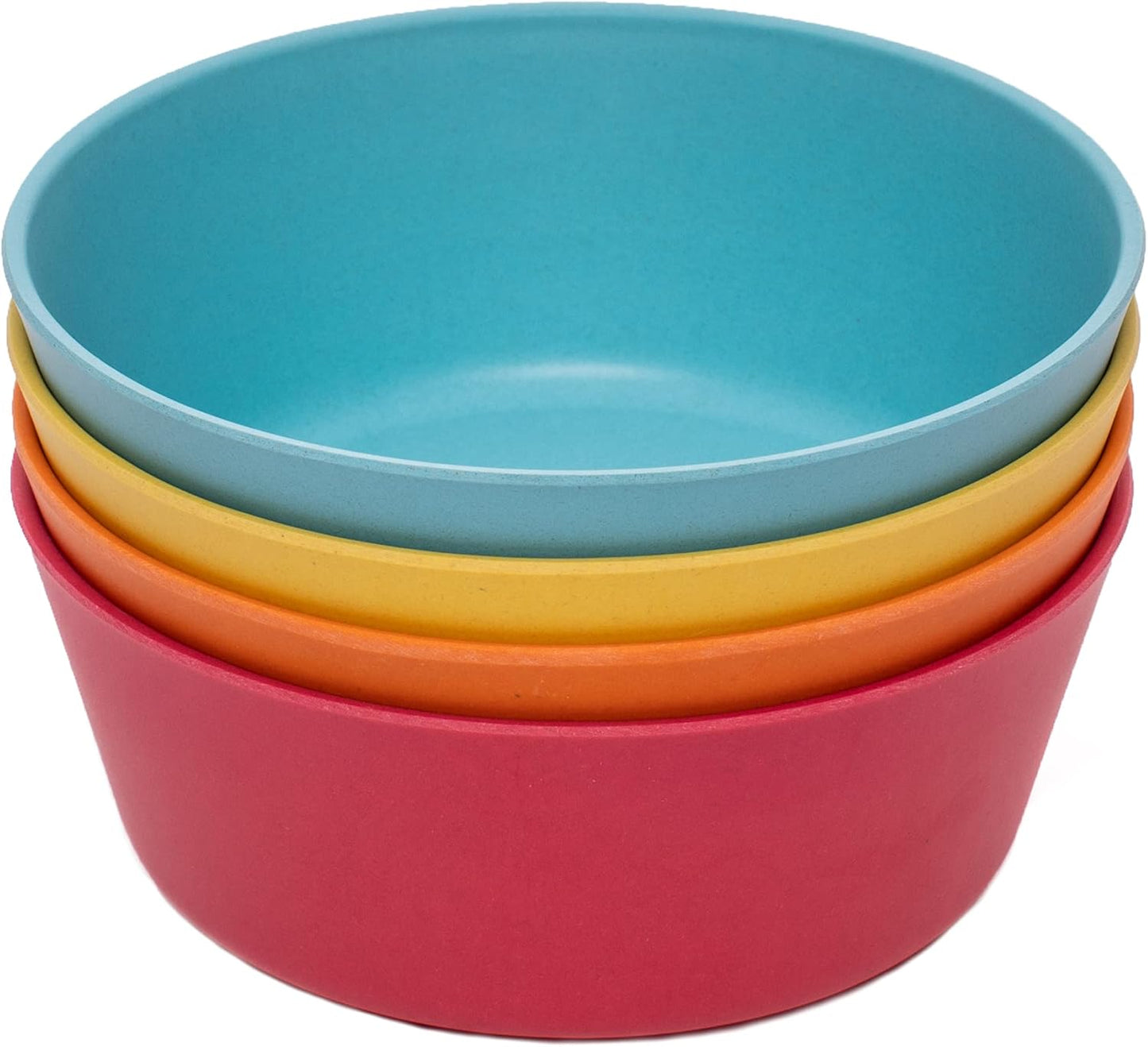 WeeSprout Bamboo Kids Bowls, Set of Four 10 oz Kid-Sized Dinnerware, Cereal, Leftovers & Snack Bowl, Dishwasher Safe (Blue, Yellow, Orange, & Red, 10 Oz)