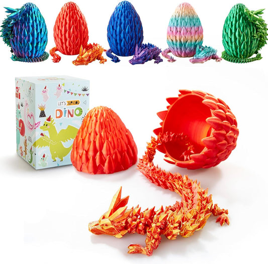 Dragon Egg,15in Crystal Dragon,Surprise Egg,Articulated Dragon,3D Printed Gift Toy,Fidget Toys for Autism/ADHD, Executive Desk Toys,Home Office Decor (Laser Red)