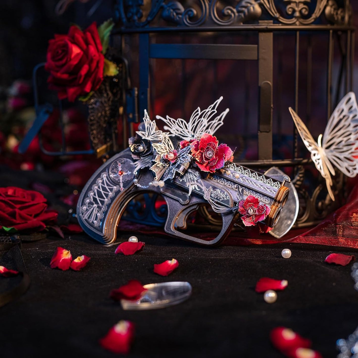 MU 3D Wooden Puzzle for Adult Derringer-Rose of The Night Defender Wood Gun Toy Building, AK47 Revolver Rubber Band Gun Pistol Toys 3D Metal Puzzles Model Kits, DIY Kits Hobbies Xmas Birthday Gift