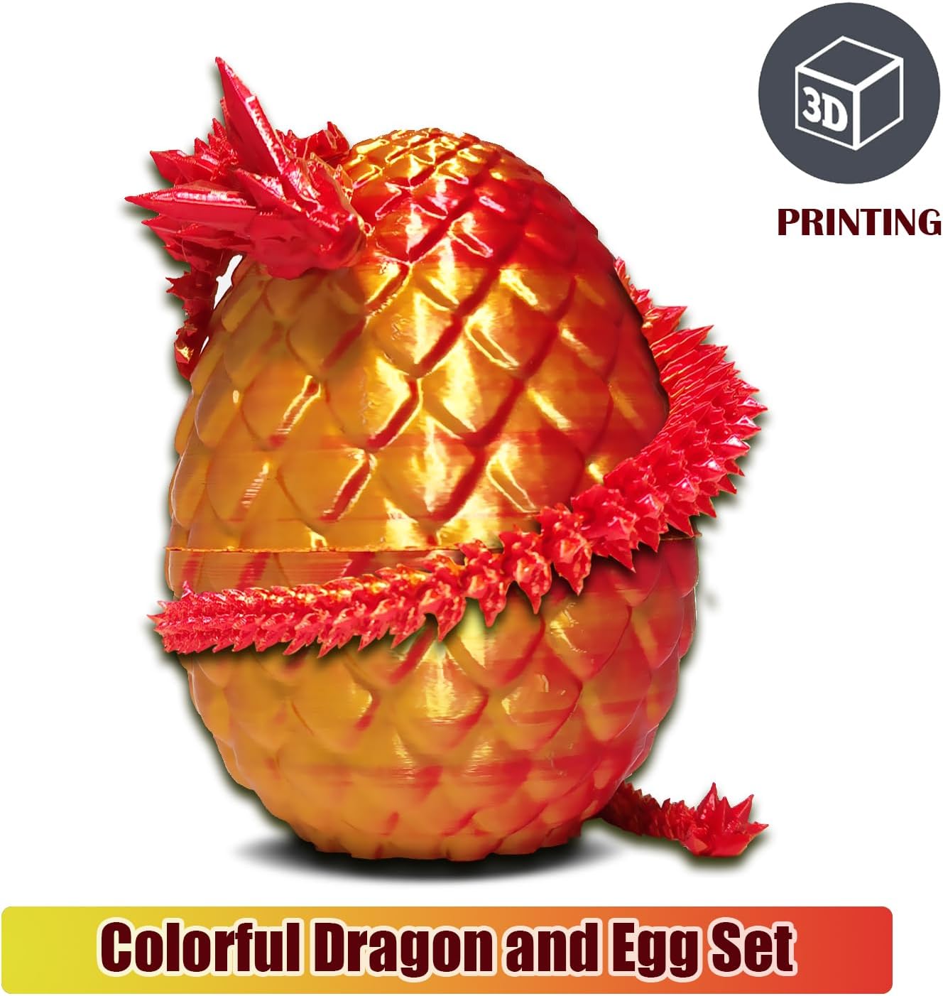 Dragon Egg ,Dragon Egg Fidget Surprise Toy with 3D Printed Dragon, Dragon Eggs with Dragon Inside Fidget Toy, 12" Dragon and Dragon Egg Toy Gifts for Autism and ADHD. (Laser Red)