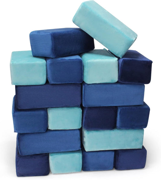 The Original Premium Plush Building Block for Kids - Certified Safe Foam Blocks in Luxuriously Soft Fabric Covers - Set of 24 (Ocean)