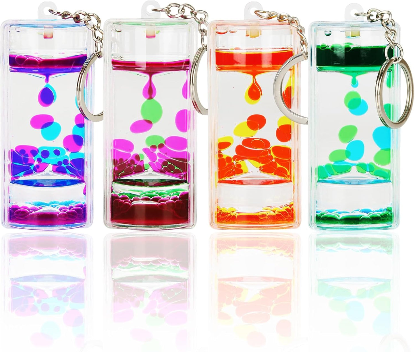 Liquid Motion Bubbler Key Chain Pack of 4 Great Desktop Colorful Hourglass Liquid Bubbler Small Calming Relaxing Toys