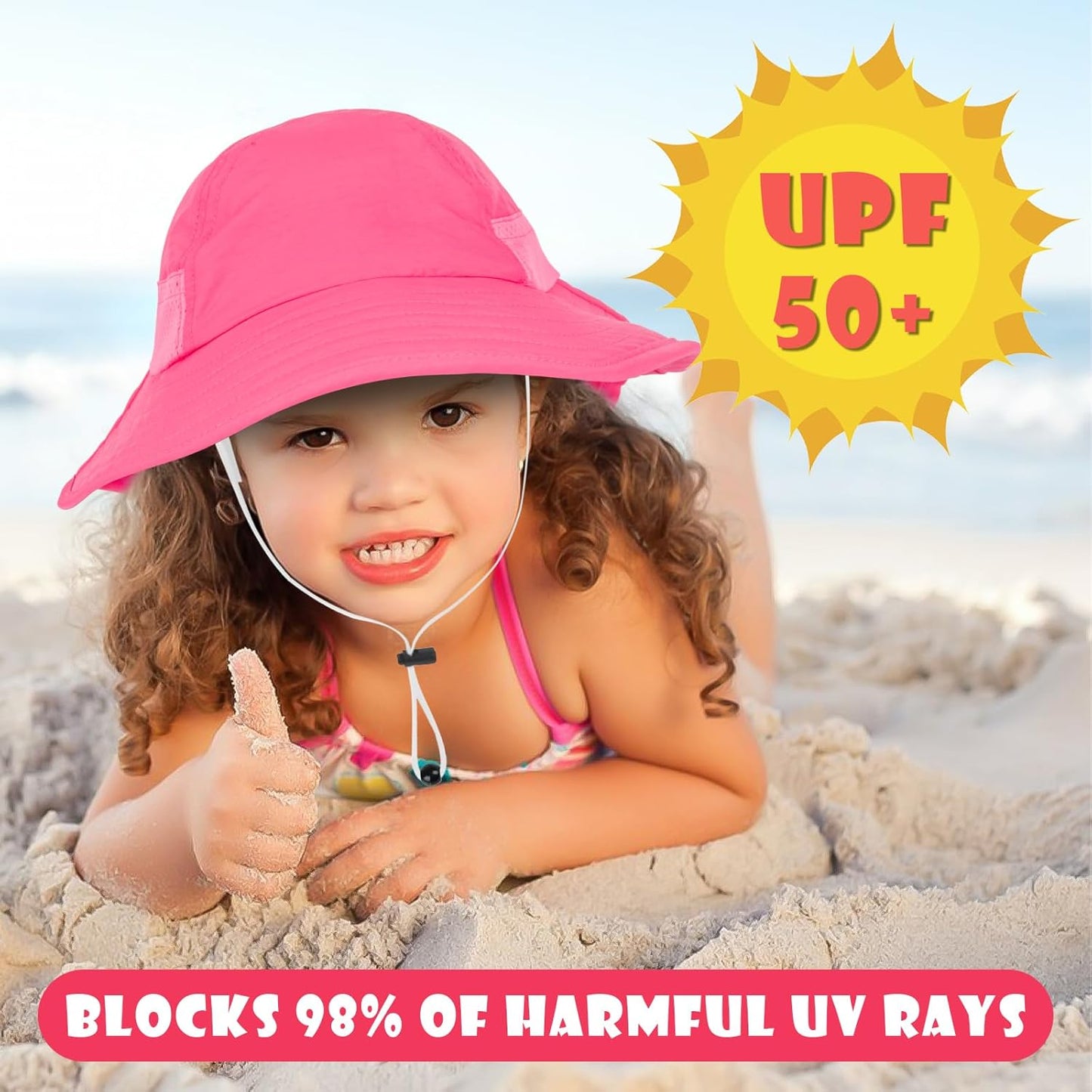 Toddler Baby Sun Hat Kids Summer UPF 50+ for Boys Girls Adjustable Beach Hats with Bucket Wide Brim Age 1-7 Years