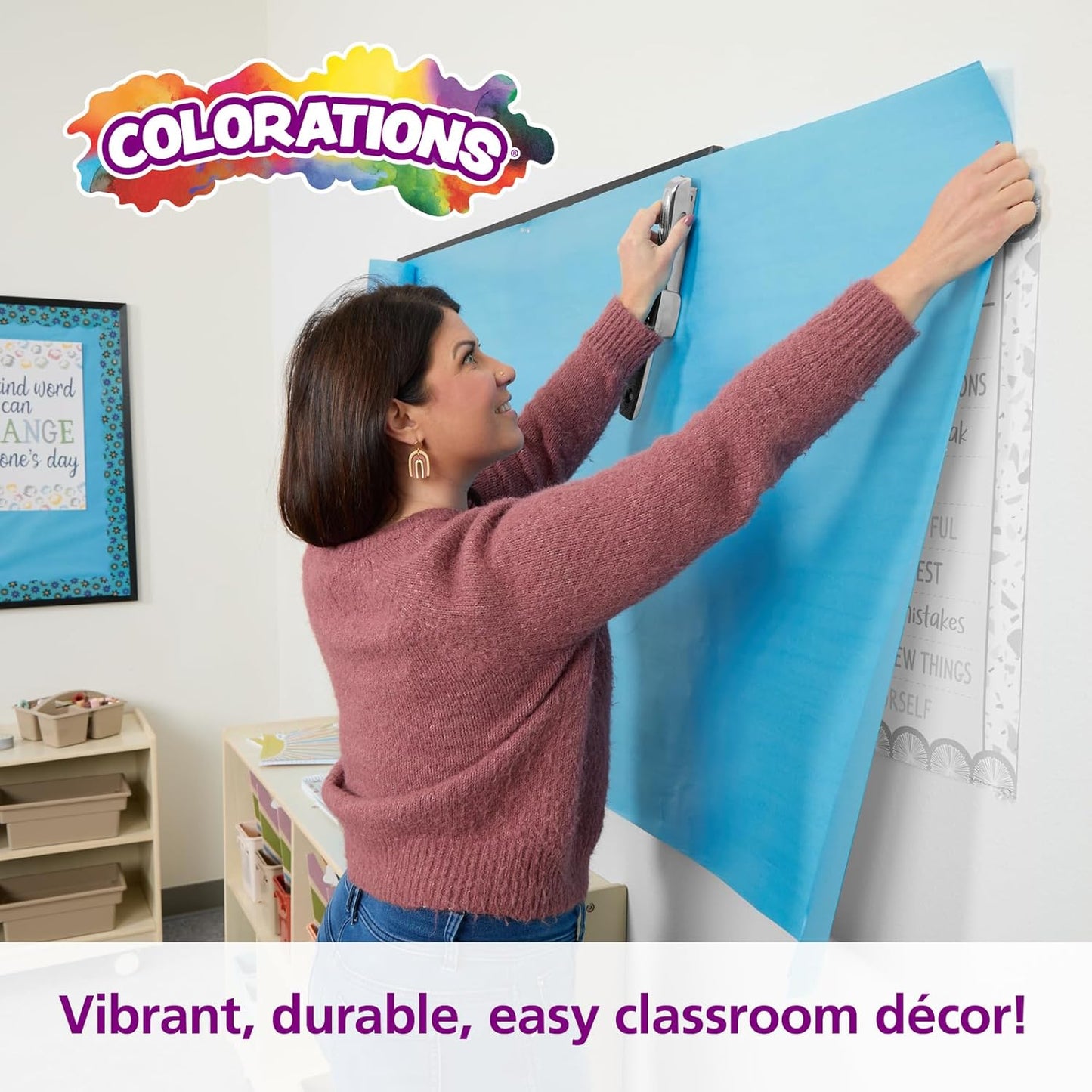 Colorations Arts and Crafts Paper Roll - 36" x 1000', Sky Blue, Dual Surface, Markers, Finger Paints, Painting, Watercolors, Acrylic Paints, Wall Art, Bulletin Board Paper, Kids Crafts (Item # DSSB)