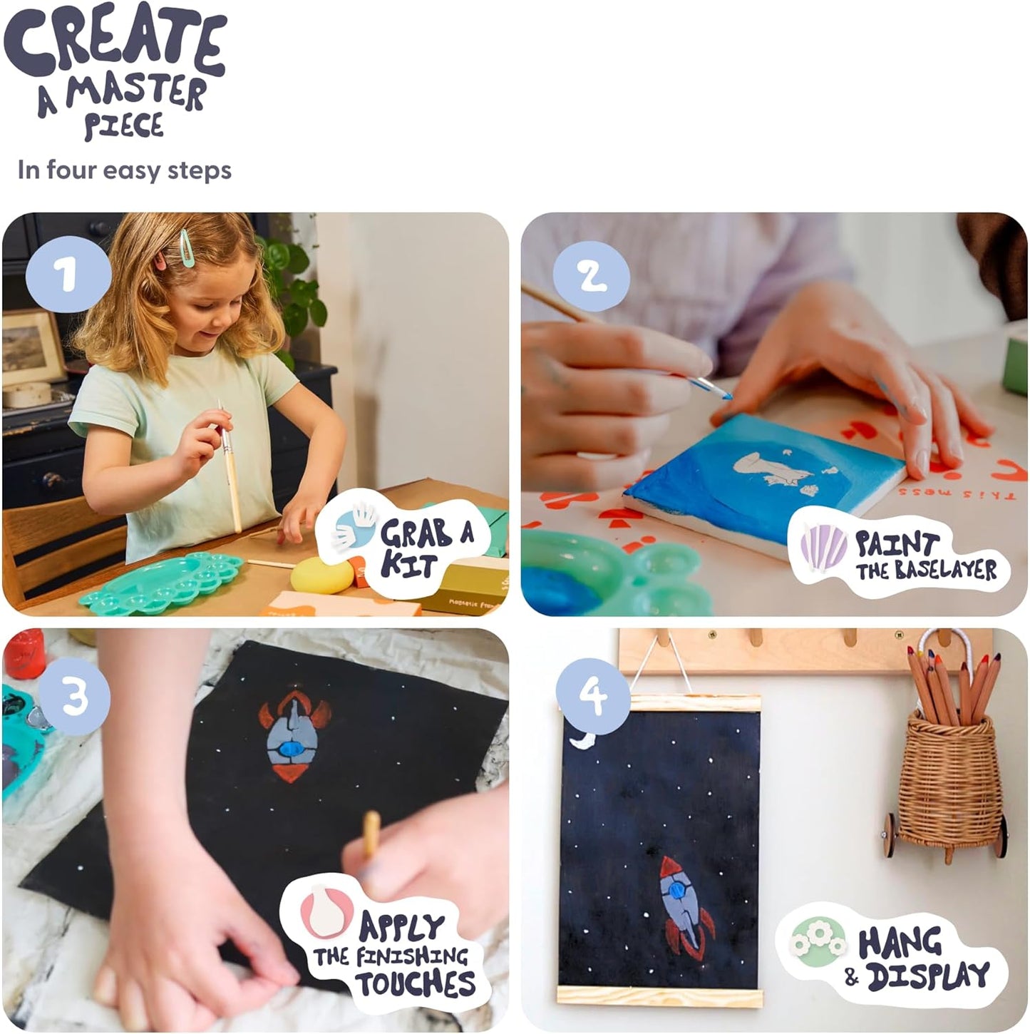 Sculpd Kids Painting Kit, Paint Craft Set for Kids Age 7+, Includes 5 Colour Paint Set, Paintbrushes, Magnetic Picture Frame, 2 Canvases, Paint Palette, Additional Art Supplies and Free Guidebook