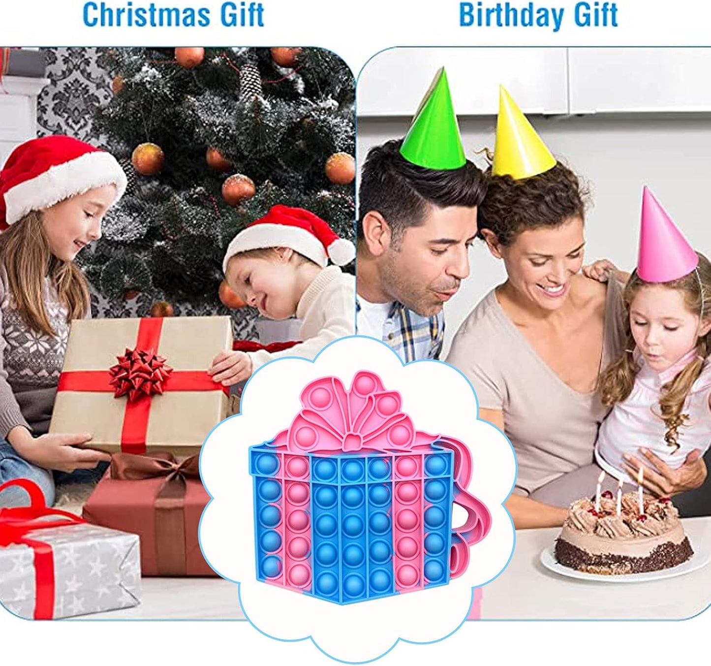 QETRABONE 4 Pcs Birthday Cake Crown Fidget Toys for Girl, Pop Fidget toys Gift Bubbles Toy, Pizza Silicone Fidget Sensory Squeeze Bubbles Toy, Stress Relief Anti-Anxiety Autism