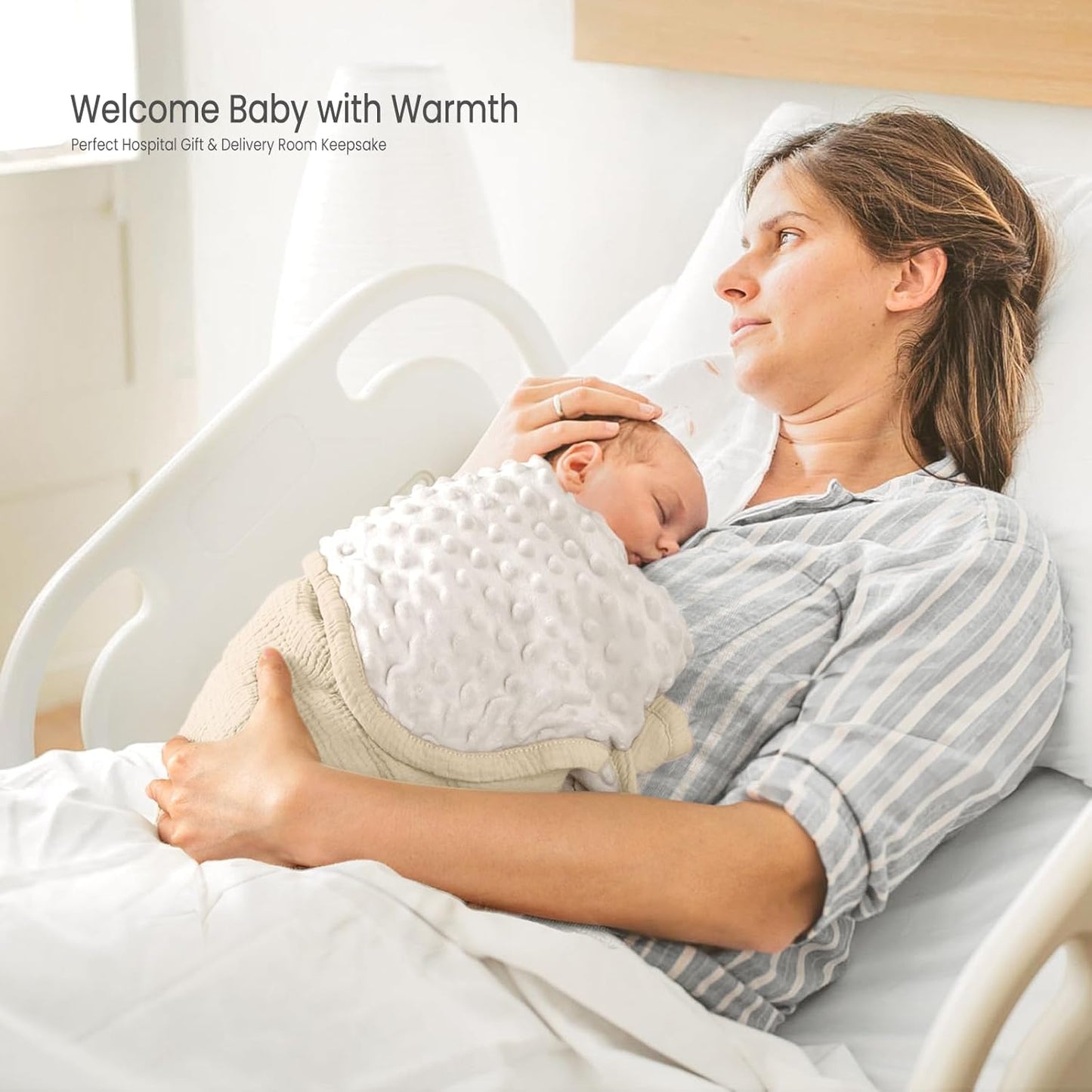 lulumoon Baby Blanket for Newborn Receiving: Minky Dot & Muslin Lightweight - Thermal Blanket Gift for Baby Shower & Hospital Welcoming 30"x40"（Ivory）