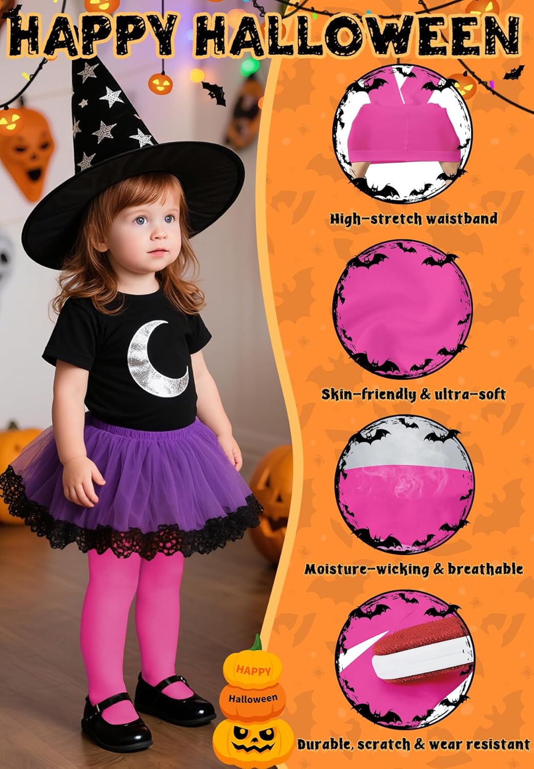 Ultra Soft Toddler Ballet Tights for Girls - Footed Dance Tights Colorful Baby Girls Leggings for Daily Party Halloween 1-6T