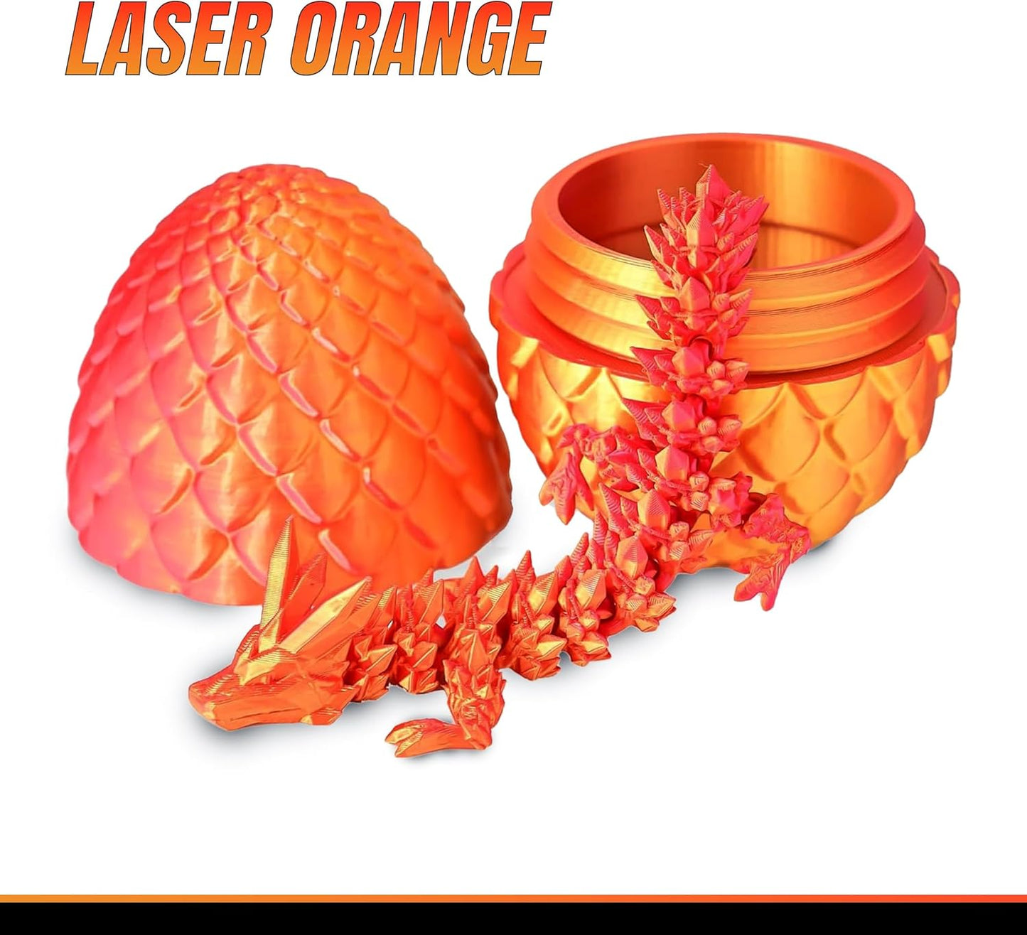 3D Printed Dragon in Egg, Full Articulated Dragon Crystal Dragon with Dragon Egg, Home Office Decor Executive Desk Toys, Adults Fidget Toys for Autism/ADHD, 12 Inches (Laser Orange)
