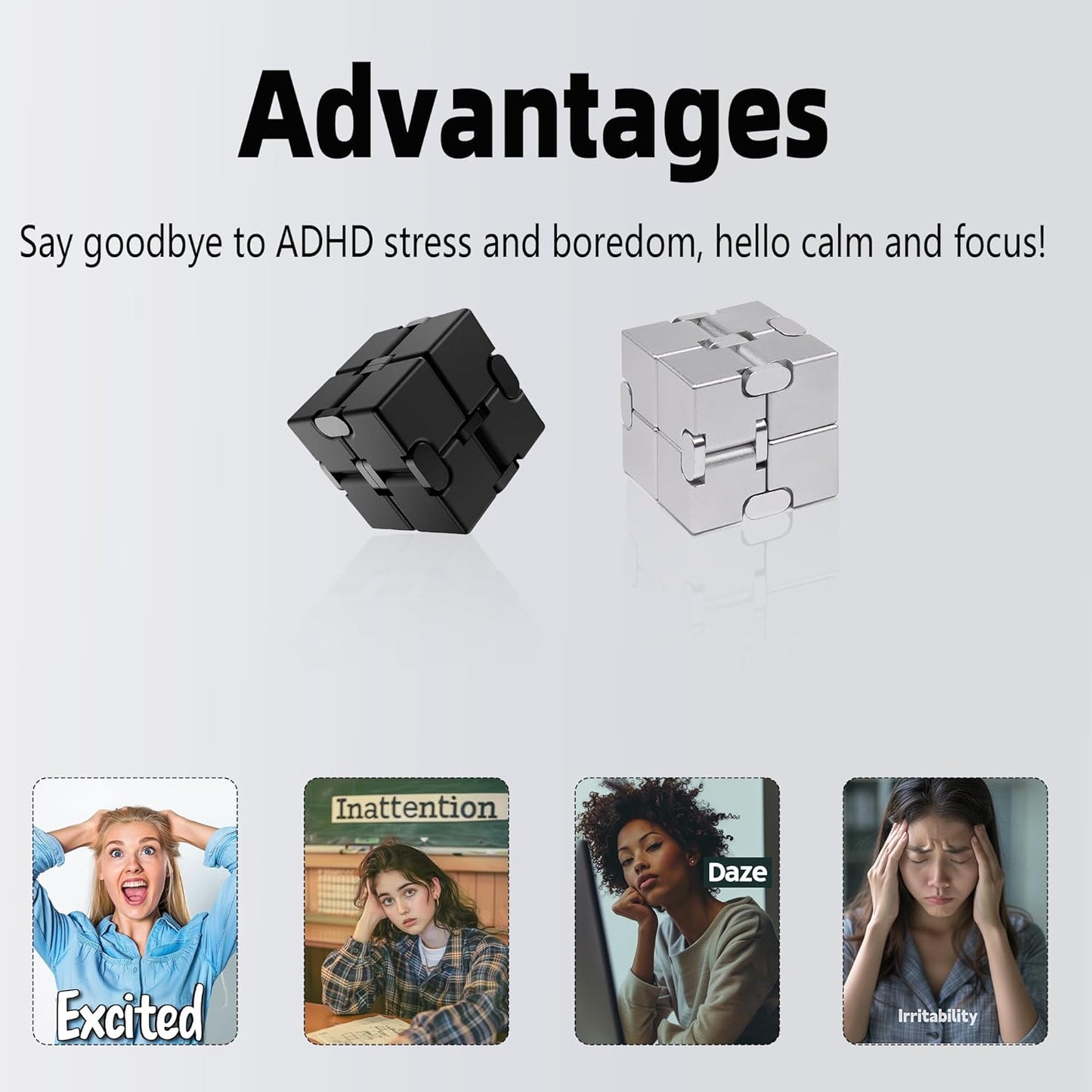 Metal Infinity Cube Fidget Toy - Aluminum Alloy Anti-Stress and Anxiety Finger Flip Cube for Adults, Men, and Women, Ideal Desk Toy for Work or Home - Infinity Cube Desk Toy (Black)