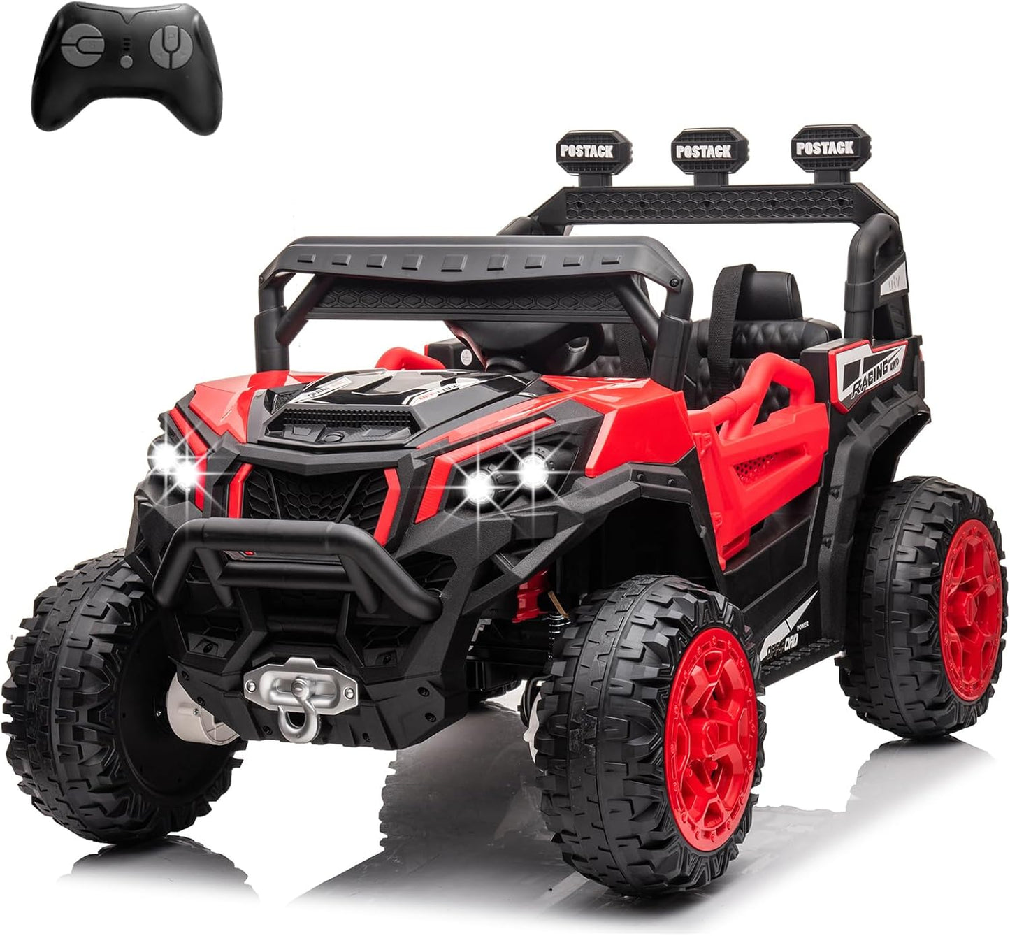 Electric UTV for Kids, 24V Riding Cars for Kids Ages 4-8, Battery Operated Car with Remote Control for Parent, Children Car with Bluetooth 3 Speeds LED Lights Storage Trunk, Red