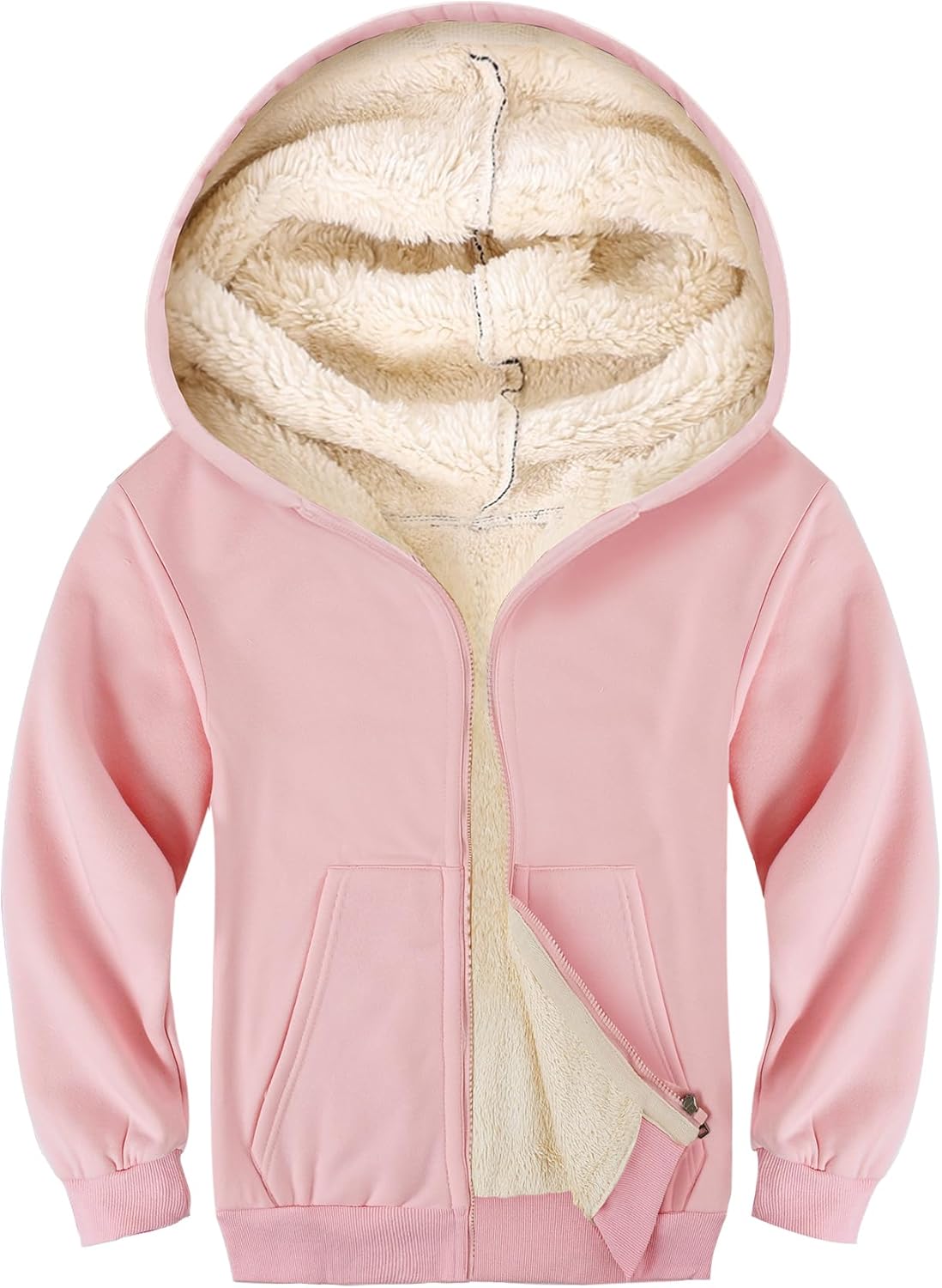 Gihuo Unisex Boy's Girls Winter Warm Sherpa Lined Zip Up Sweatshirt Fleece Jacket Kid's Hoodie Outerwear