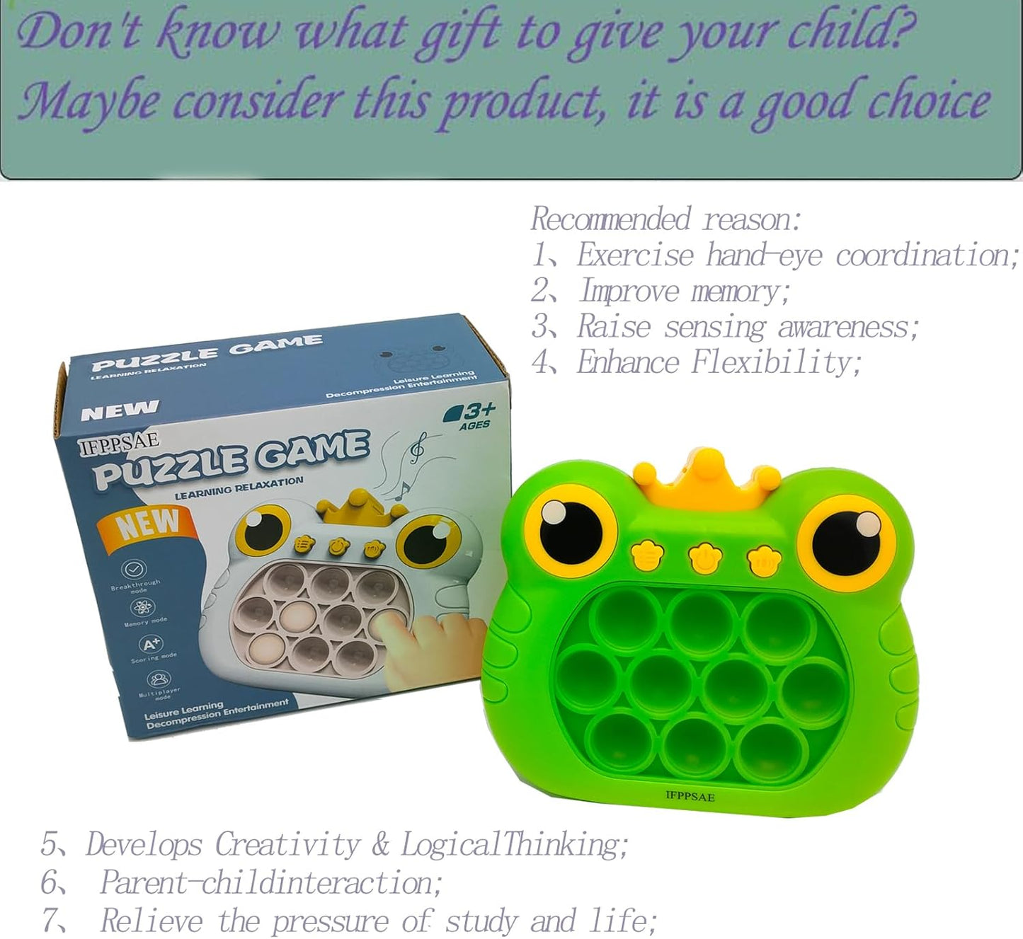 Pop It Fidget Toys Fast Push Game Handheld Game Puzzle Game for Kids 3-12 Birthday Gifts ，Sensory Fidget Toys for Kids and Adult（Green）