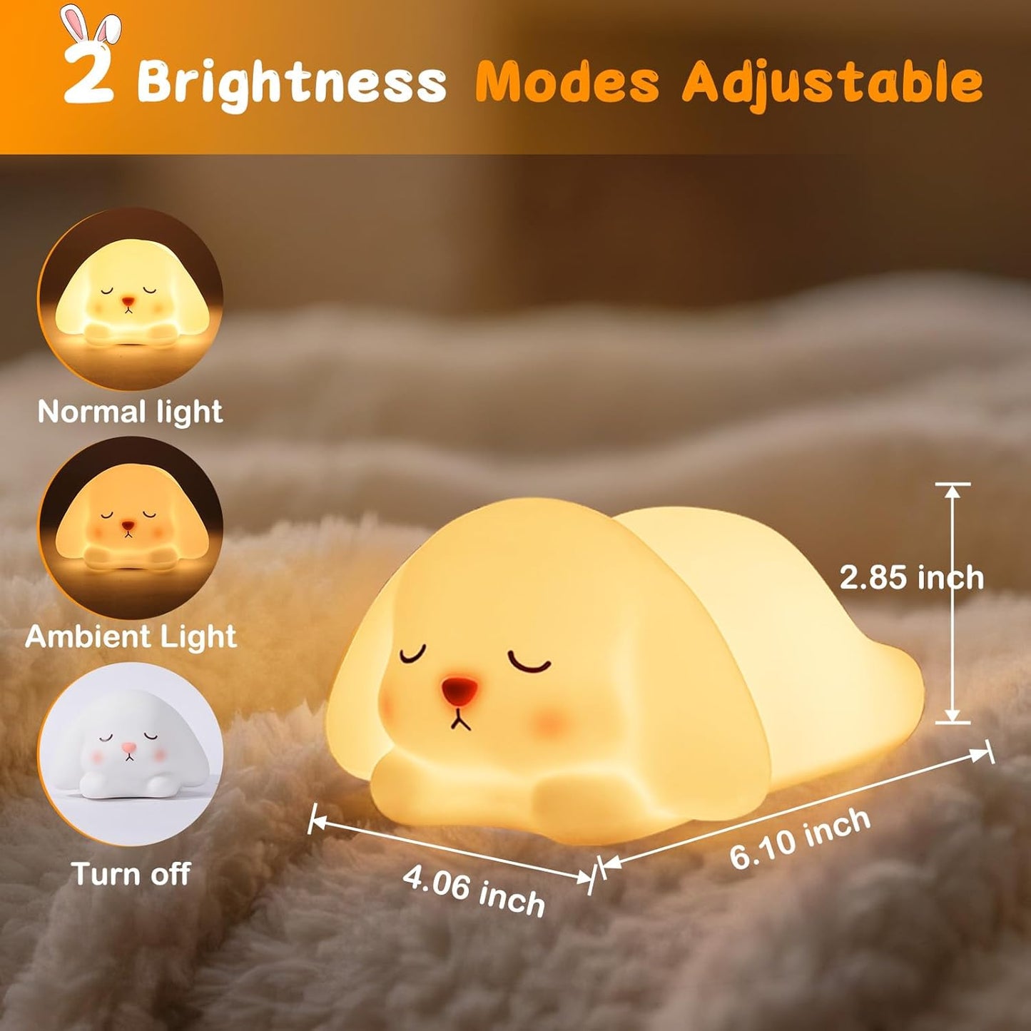 Tremdwoto Bunny Night Light for Kids - 16 Color Changing, Rechargeable Dimmable Nursery Lamp with 1/3 H Timer, Cute Animal Night Light for Baby Boys Girls, Kawaii Room Decor Gift