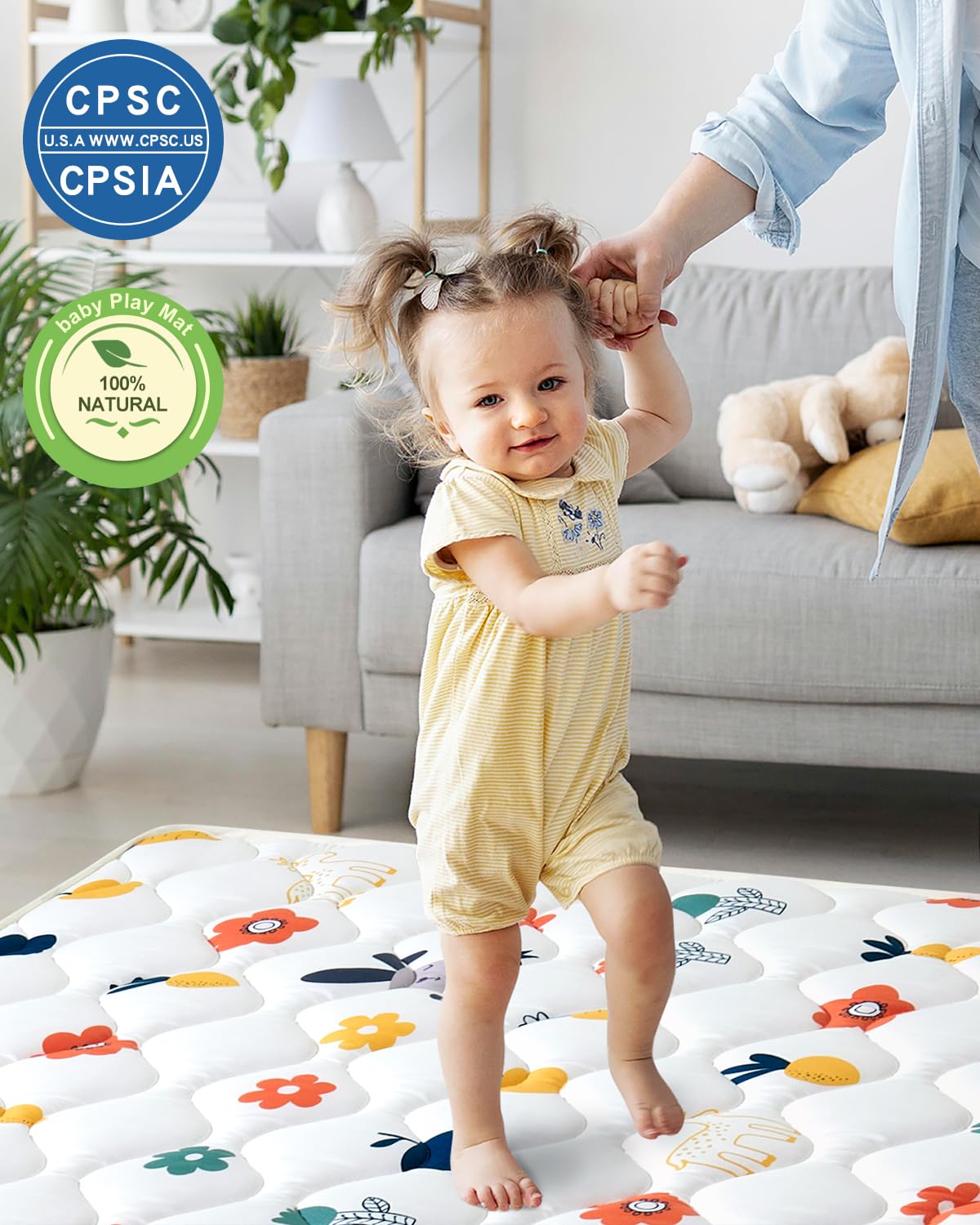 Odorless Premium Foam Baby Play Mat 4ft x 6ft, Soft Microfiber Fabric Crawling Mat for Floor- Comfortable and Hypoallergenic, Non-Slip Cushioned Floor Playpen mat for Infants,Babies,Toddlers