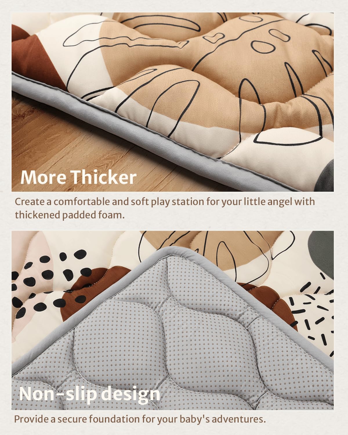 Blissful Diary Portable Baby Play Mats for Floor, Thicken Cushioned Foldable Baby Crawling Mat for Indoor Outdoor, Non-Slip & Washable Kids Playmat for Tummy Time Activity, Boho 43" X 43"