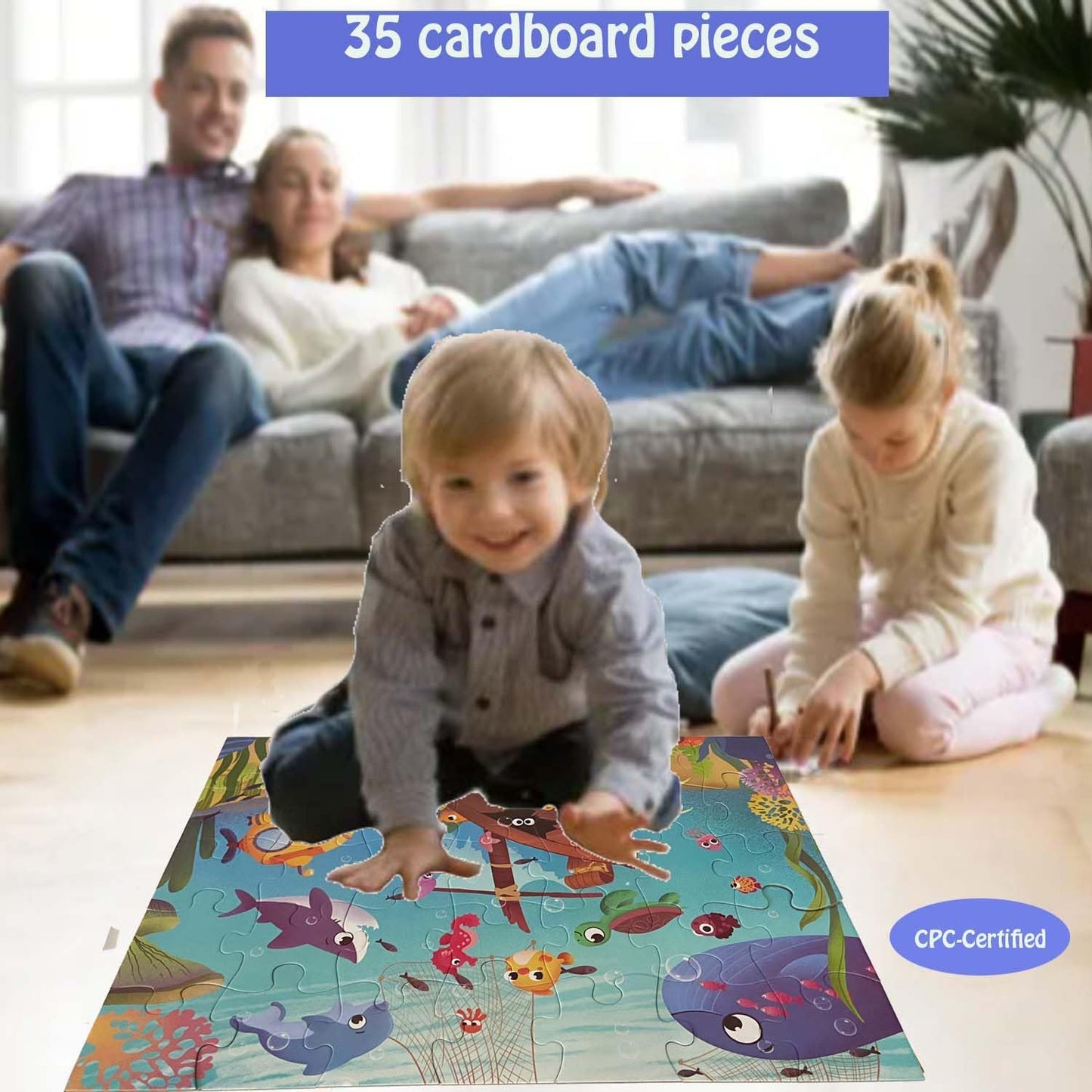 Jumbo Floor Puzzle for Kids, Large Jigsaw Puzzles 35 Piece for Kids Ages 3-5,Preschool Learning & Education Toys, Gifts for 4-8 Year Old Boys and Girls (Marine Animals 2)