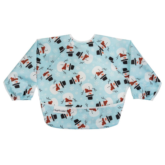 Tiny Twinkle Mess Proof Baby Bib,Waterproof Smock Baby Bib for Eating,Machine Washable Long Sleeve Bib,Baby Led Weaning,Toddler Bib (Snowman, Small 6-24 Months)