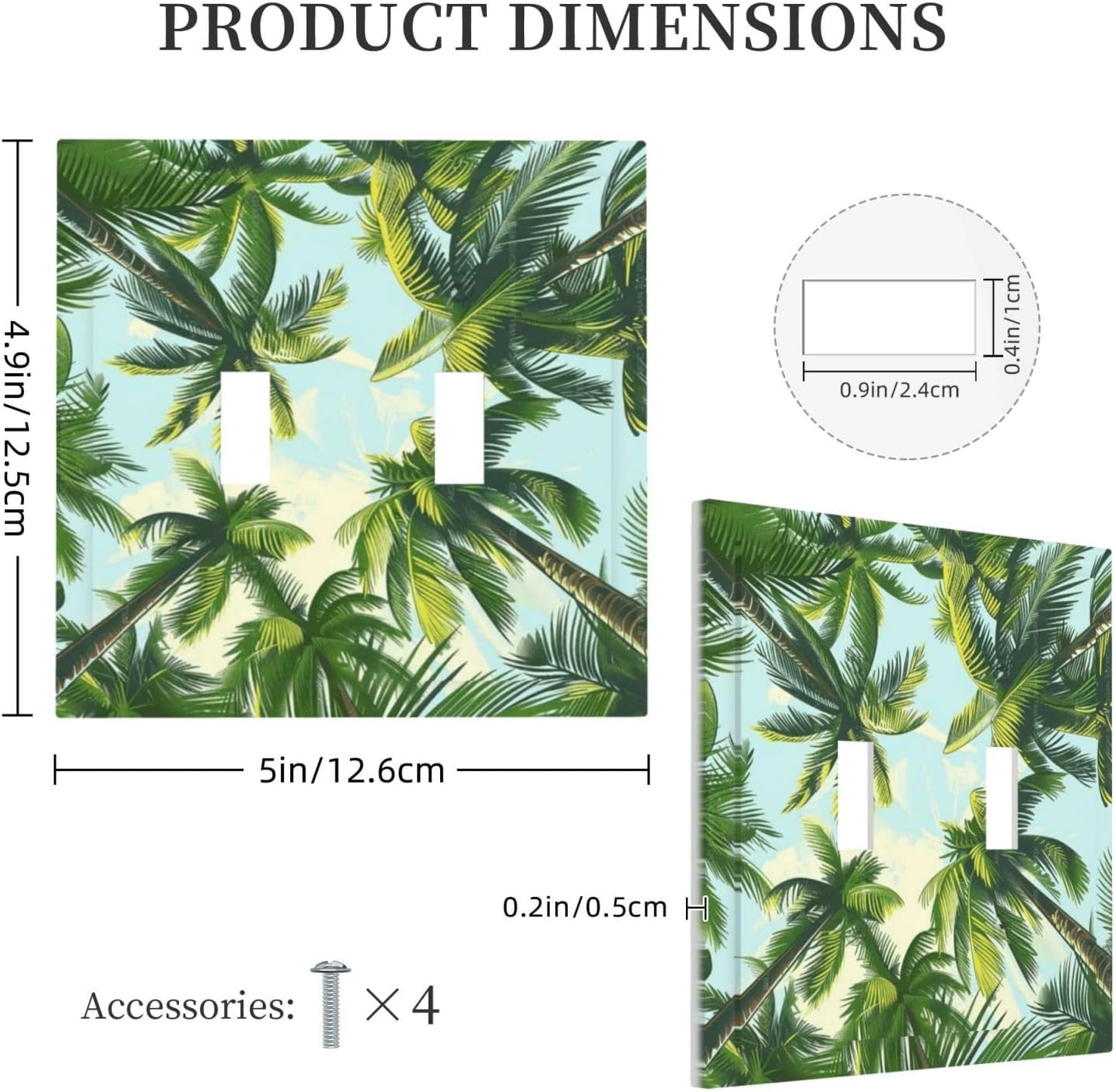 Summer Sky Coconut Palms Trees Green Plants Leaf Decorative Switch Plates 2 Gang Double Toggle Outlet Light Switch Cover Wall Plate Electrical Faceplate for Bed Room Living Room Decor