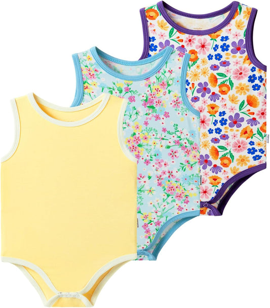 Baby Boy Girl Pajamas Toddler Infant Unisex Sleeveless Sleep Bodysuit Sleepwear Newborn Snap Snug Fit 3-Pack
