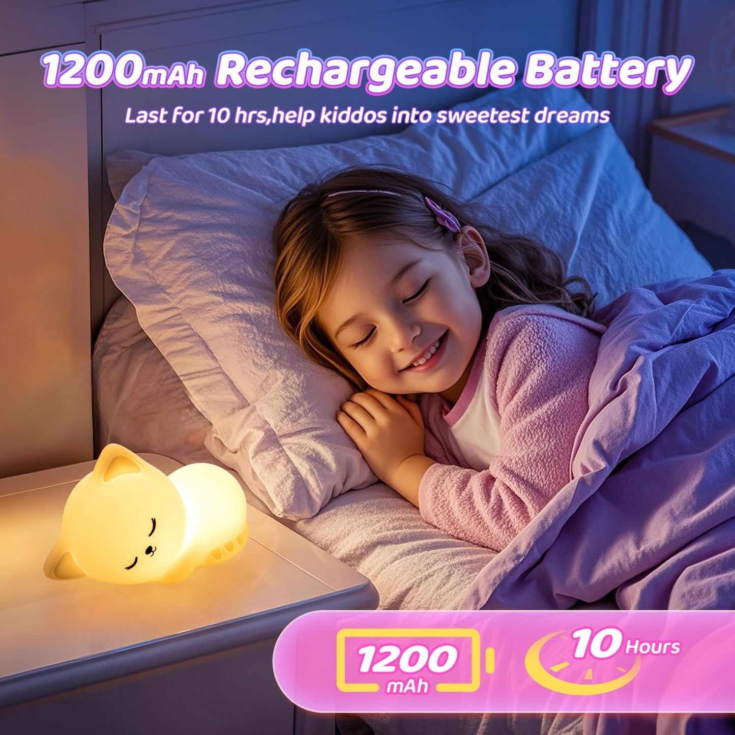 One Fire Cat Gifts Cat Decor, 16 Colors & Remote Control Silicone Cat Night Light Cat Toys, Dimmable Baby Night Light Lamp, Portable Lamp Rechargeable Cat Lamp,Kawaii Cat Gifts for Teen Girls Cat Toys