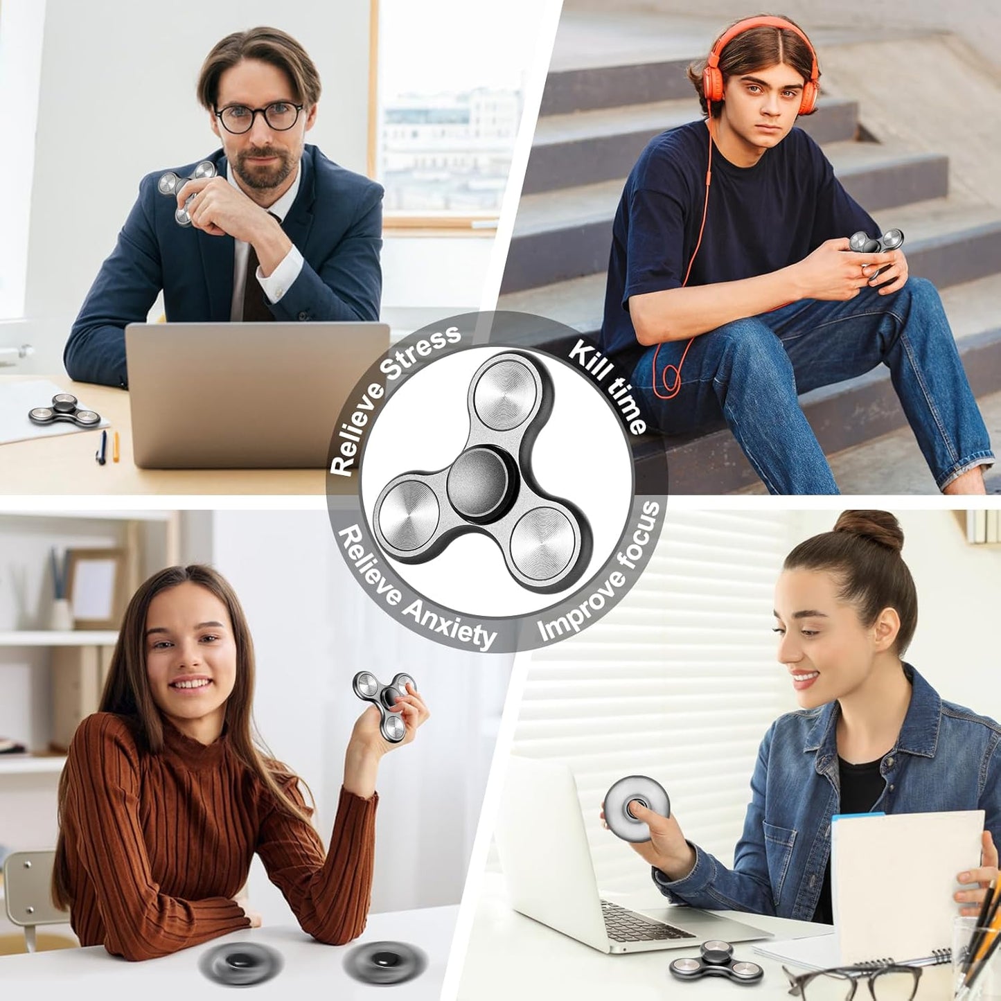 Metal Fidget Spinner for Adults, Silent Sensory Fidget Toys Adults Hand Spinners for ADHD Anxiety Stress Relief, Desk Toys for Office, Birthday Gifts Stocking Stuffers Classroom Prizes