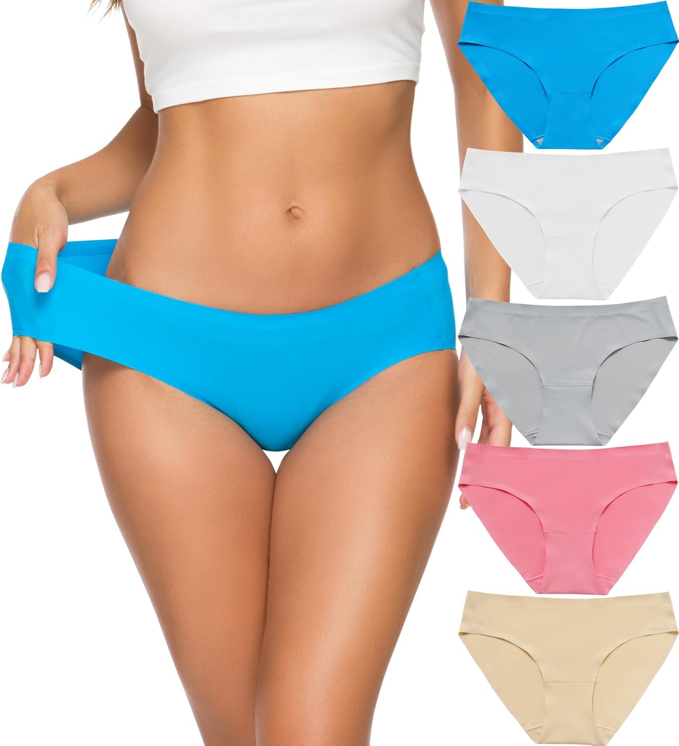 Wealurre Seamless Underwear for Women No Show Panties Soft Stretch Hipster Bikini Underwears 5-Pack
