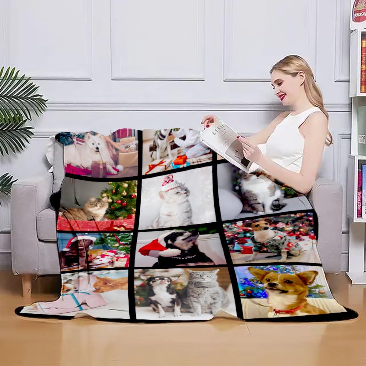 Custom Blankets with 12 Photos, Personalised Gifts for Mom Dad Girlfriend Boyfriend on Christmas, Customized Blanket for Couples