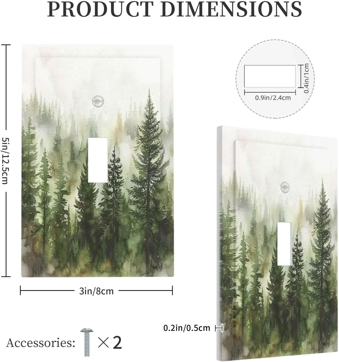 Decorative Light Switch Cover Green Forest Watercolor Painting Foggy Pine 1 Gang Single Toggle Device Electrical Faceplate Switchplates Decorator Outlet Wall Plate for Bedroom living Room