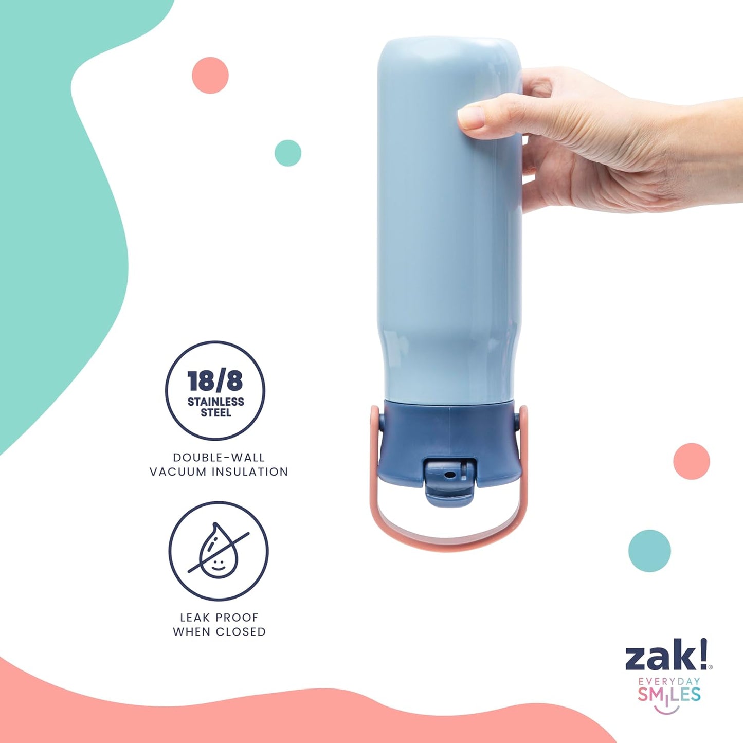 Zak Designs Harmony Disney Princess Water Bottle for Travel or At Home, 20oz Stainless Steel with Straw Lid and Vacuum Insulation (Ariel, Aurora, Belle, Cinderella, Jasmine, Moana, Rapunzel, Tiana)