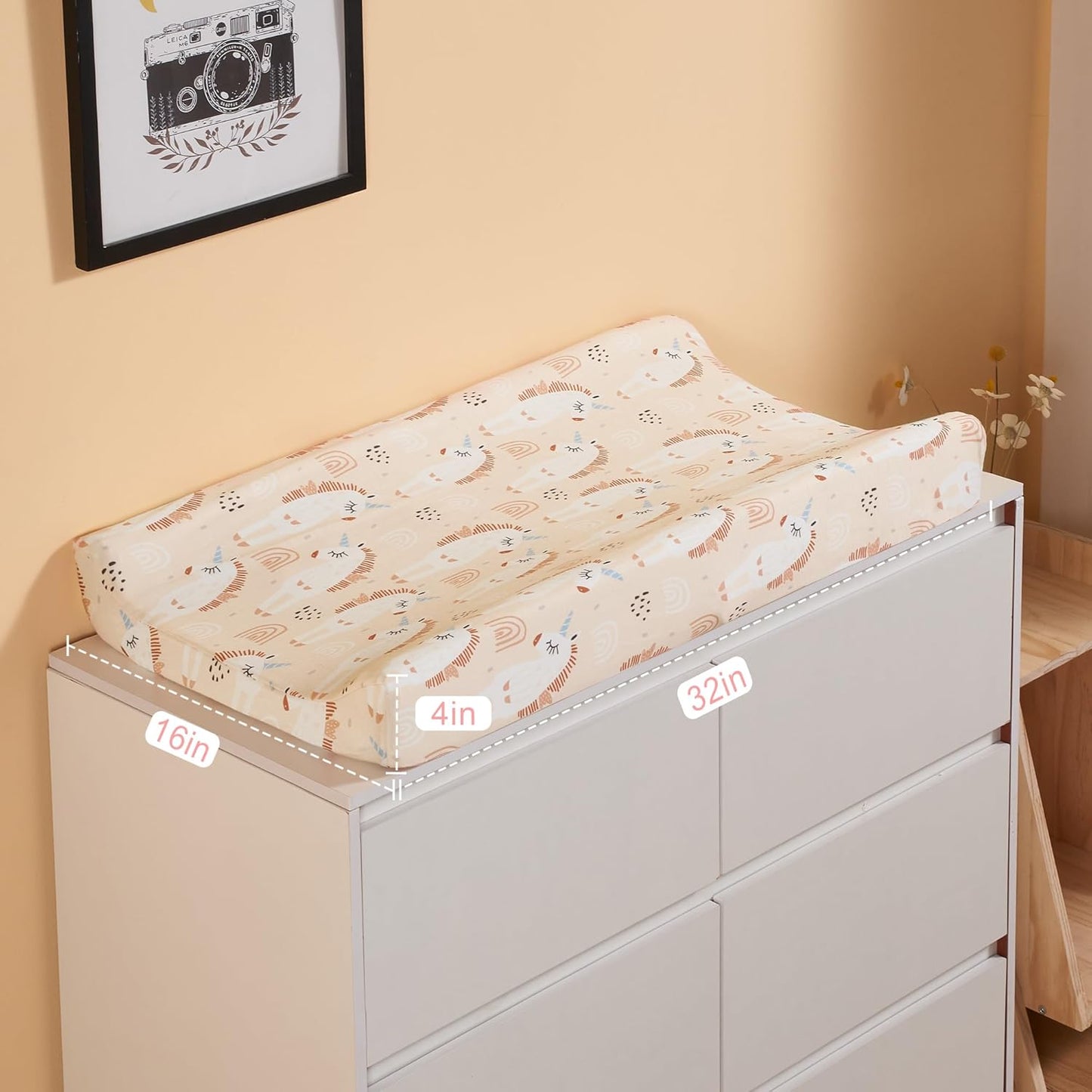 TILLYOU Changing Pad Cover Set in Soft Jersey Material - Fits 32"/34''x16 Contoured Pad for Babies, Unicorn & Meat Powder