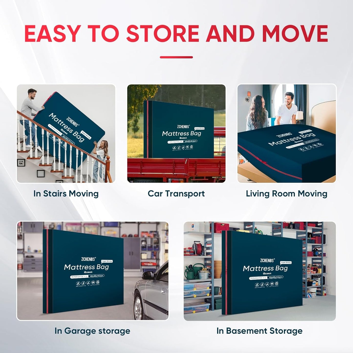 ZCHENBS® – Mattress Bags for Moving and Storage,Mattress Bag with Zippers,5 Mil Ultra-Thick Bed Bag,Waterproof,Anti-Tear,Heavy-Duty Mattress bag (Black, Queen-(1 Pack))