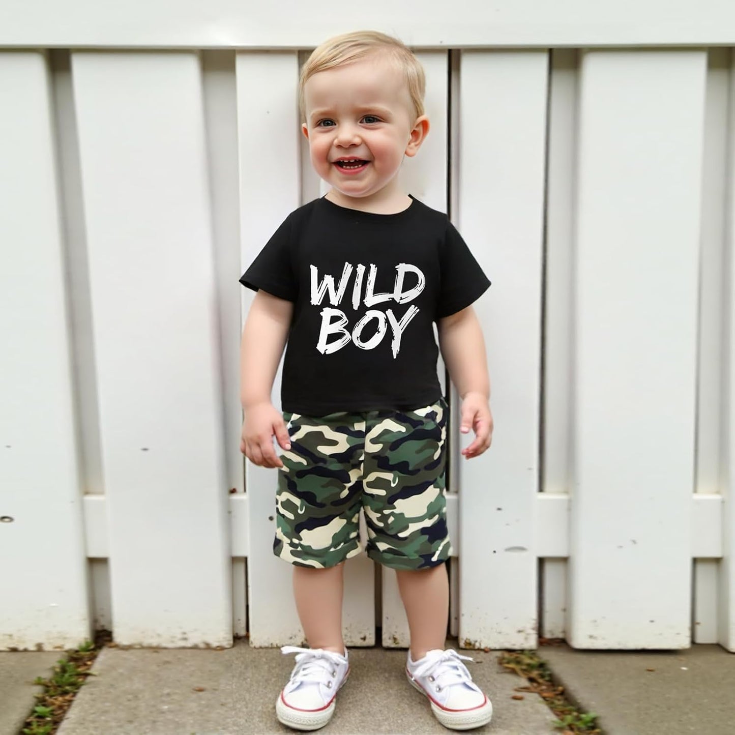 wdehow Toddler Kids Baby Boy Summer Clothes Sets 1T 2T 3T 4T 5T Letter Print Short Sleeve Tops Camouflage Shorts Outfits