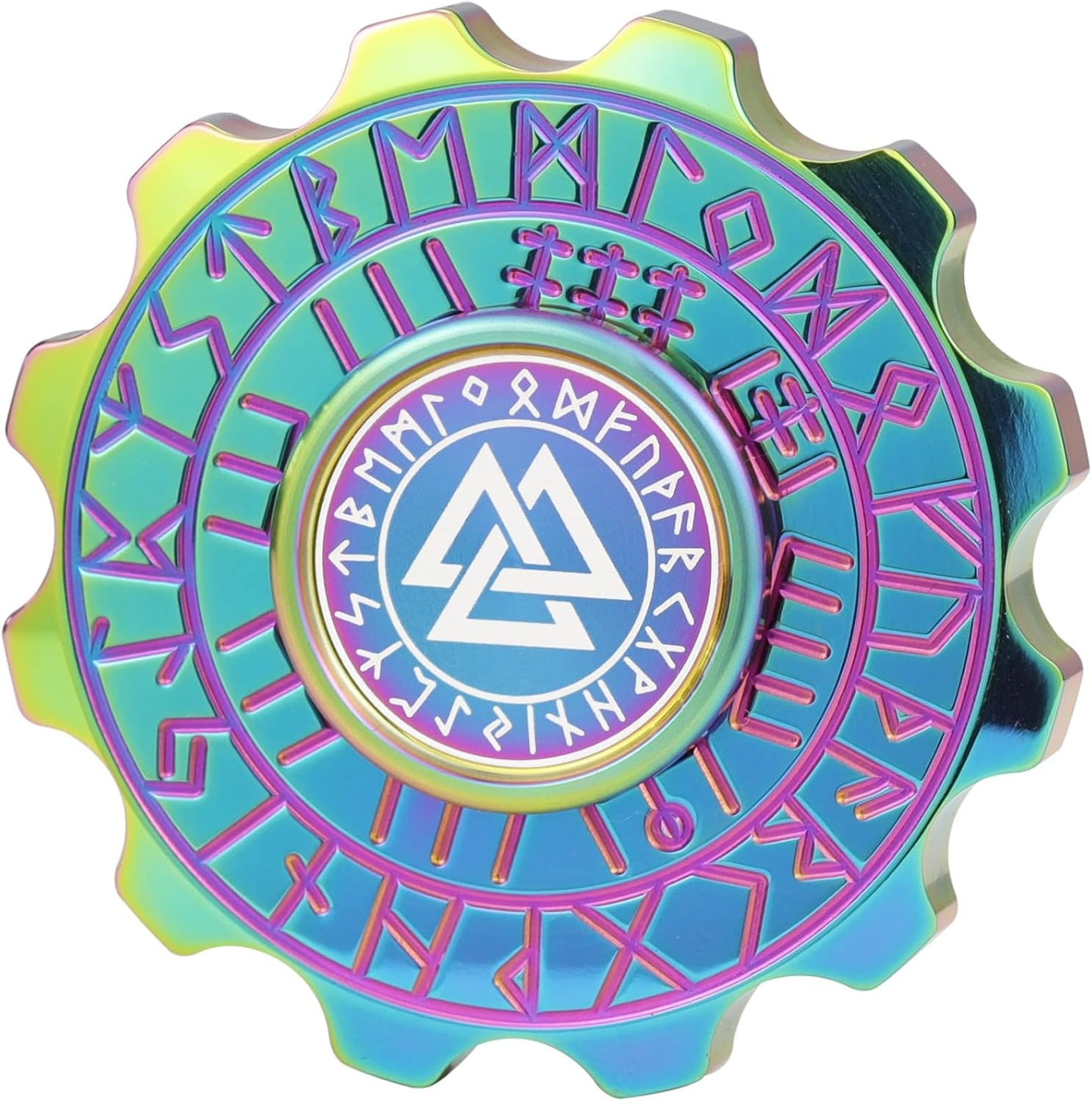 FREELOVE Metal Fidget Spinner, Viking Pirate Haptic Gyro, Heavy Stainless Steel Hand Spinning, Small Round Gear Fidget Block, Premium Bearing Silent Long Spinning for Adults Anxiety Cool, Rainbow