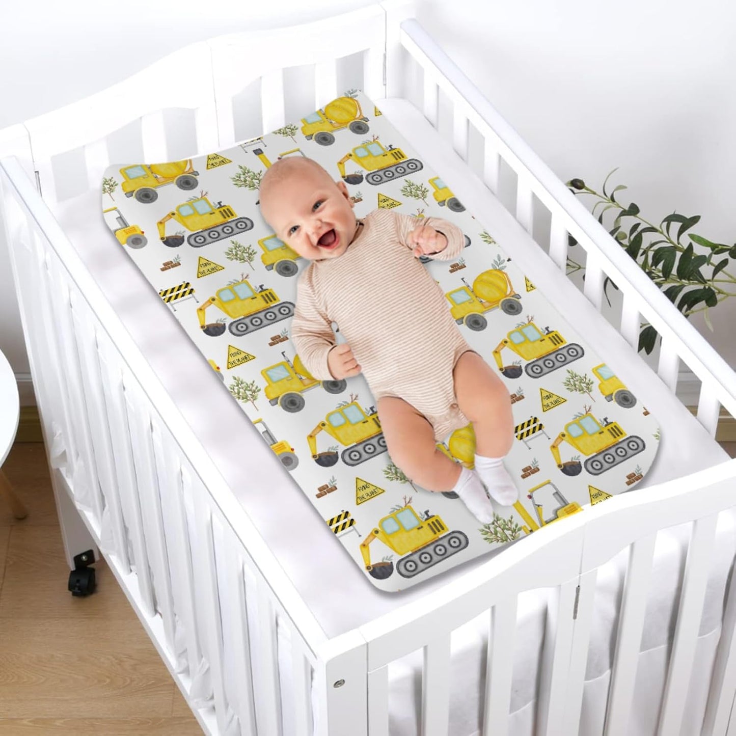 Construction Truck Excavator Tractor Trees Changing Pad Cover Cute Construction Trucks Plants Fitted Baby Change Table Sheets for Boys Girls Soft Stretch Fitted Changing Table Mats Cover 32''x16''