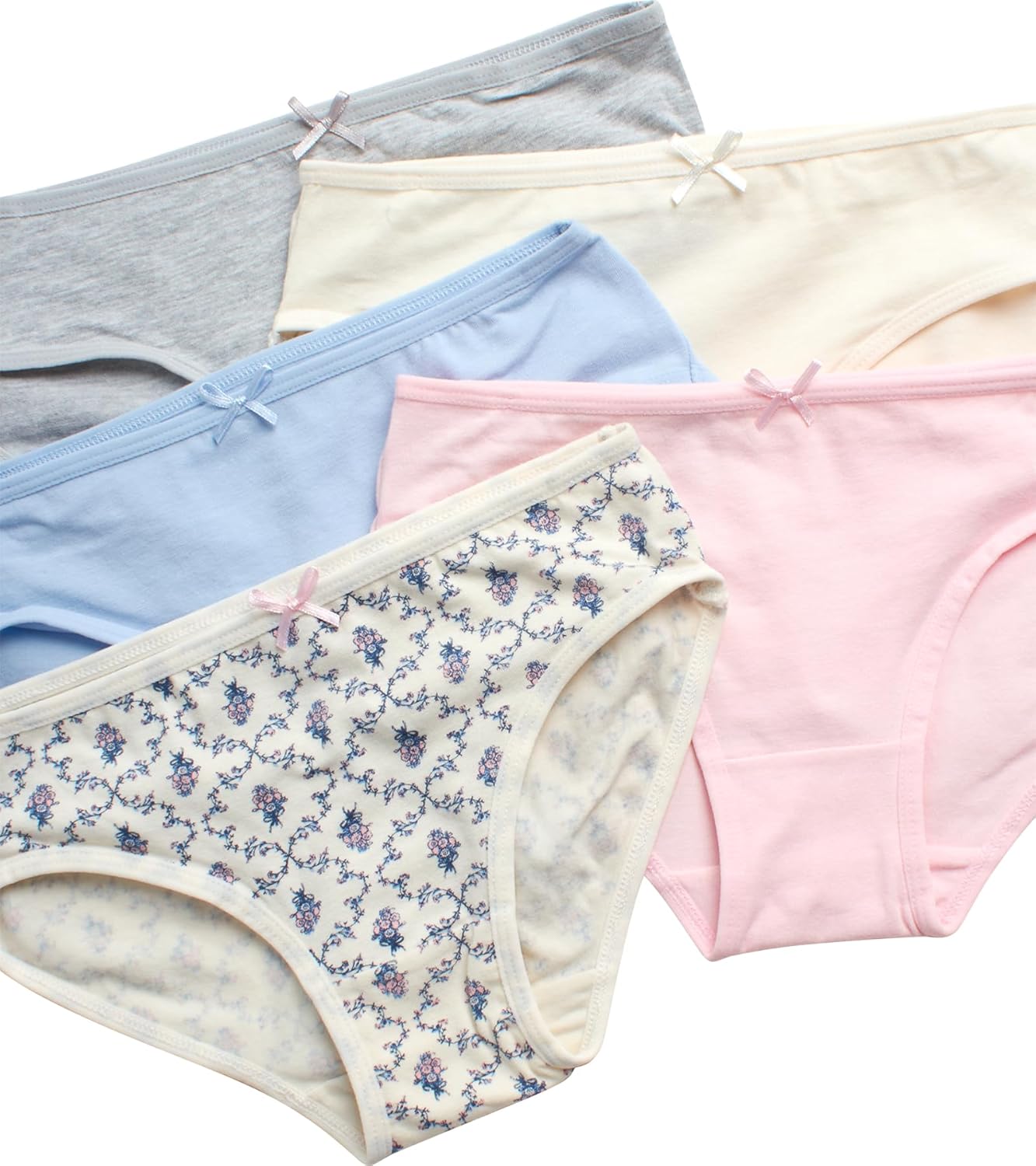 Laura Ashley Girls Underwear - 5 Pack Soft Stretch Breathable Panties for Girls - Lightweight Cotton Panties (Size: 4-12)