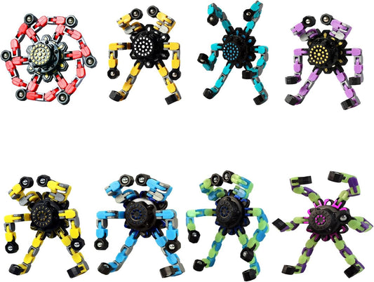 Fidget Toys Transformable Fidget Spinners for Kids and Adults Stress Relief Toys for Boys and Girls Fingertip Gyros for ADHD Autism for Kids Gifts Easter Basket Stuffers (Luminous + Standard -8pcs)
