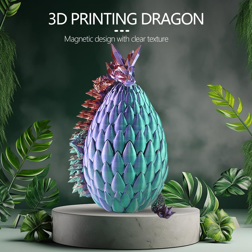 3D Printed Dragon with Dragon Egg 16.5'' Articulated Dragon Crystal Dragon Fidget Dragon Egg Toys Executive Desk Toys (Green Purple Copper, Dragon Only)