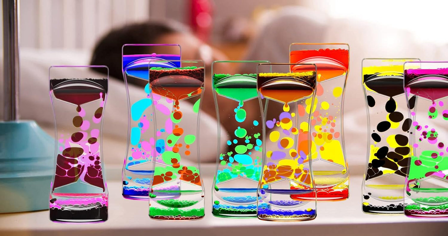 Liquid Motion Bubbler Timer Set of 1 for Office and Home Ornament, Fidget Sensory Toys for Autism, Anxiety, Stress Relief Activity, Bubble Drop Oil Water Hourglass with Gift Box Pink & Green