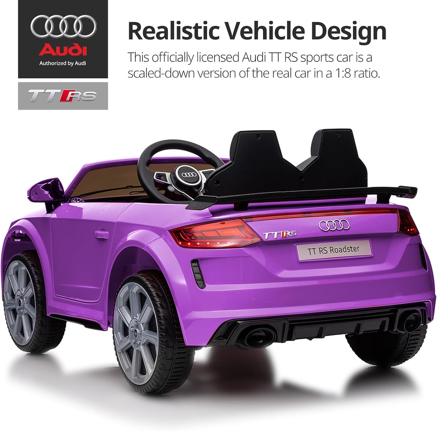 Licensed Audi Electric Kids Car, 12V Kids Ride-on Toy Car for Toddlers w/Remote - Purple